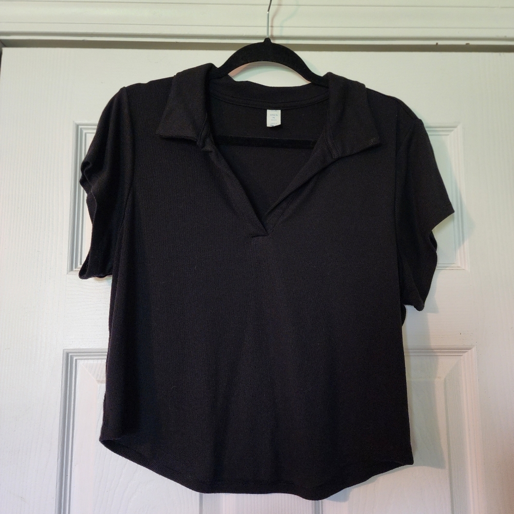 Old Navy Black V-Neck Ribbed Short Sleeve Callored Crop Top XL
